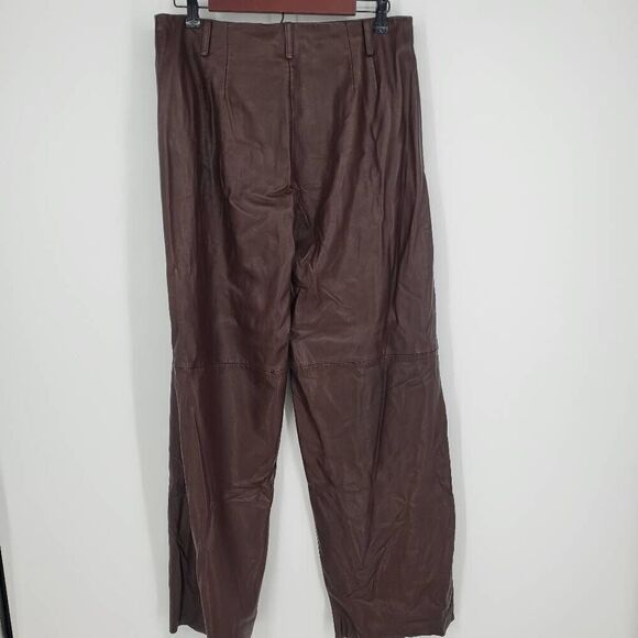 Veda Women's brown leather trousers Straight Leg High Waist 10 Flaw - Picture 6 of 7